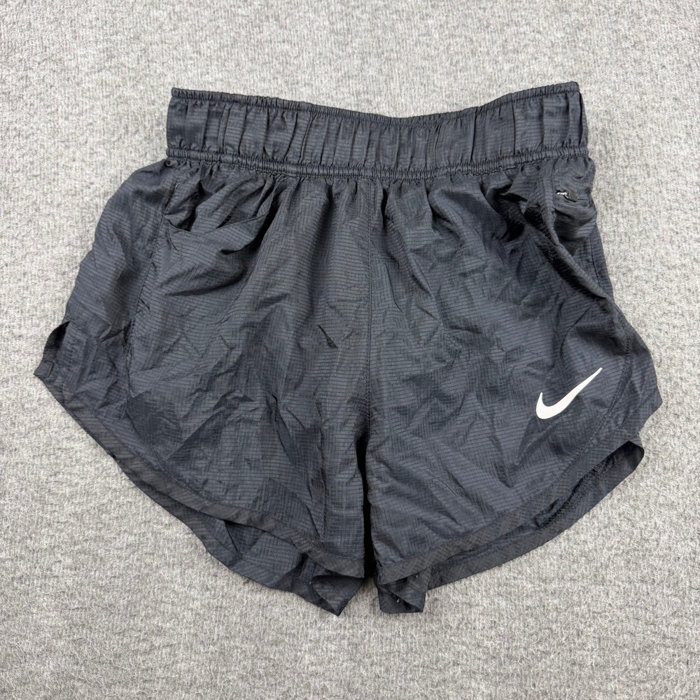 Nike Women's Running Shorts Black Ripstop Nylon Zipper Pocket Small